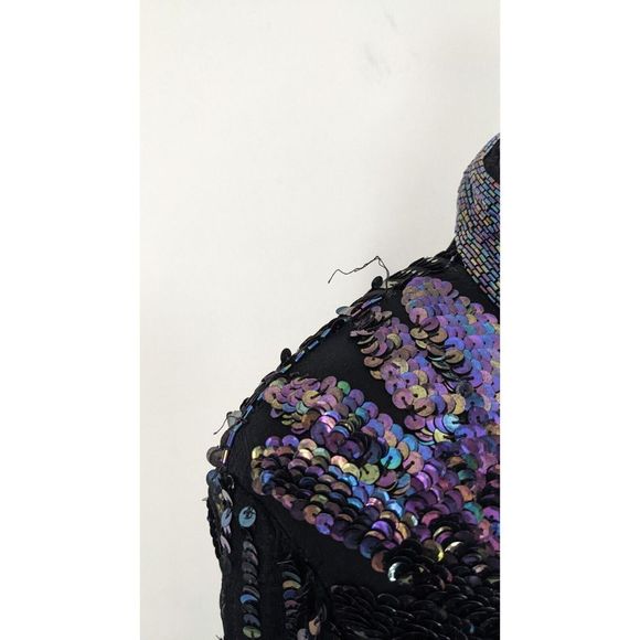 Oilslick rainbow Sequined Beaded long Silk Black Goddess Cardigan Jacket Vintage - Picture 14 of 16